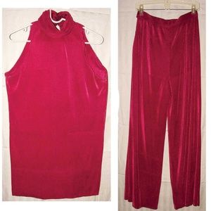 Fuchia Pink Pant set, high neck, scooped shoulders